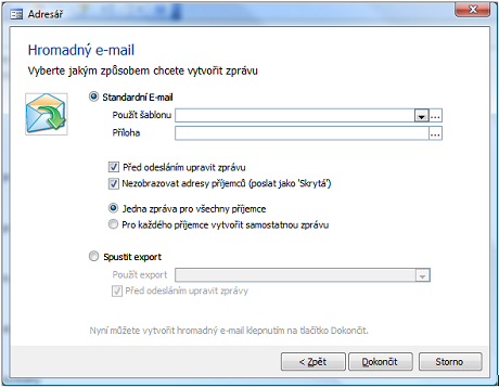Nové volby odeslání hromadného mailu