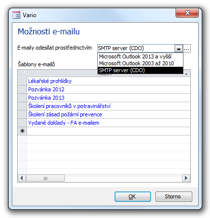 Nové volby v dialogu Možnosti e-mailu