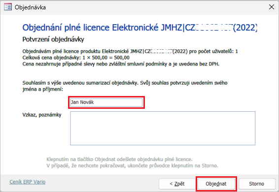 Potvrzení objednávky licence doplňku JMHZ