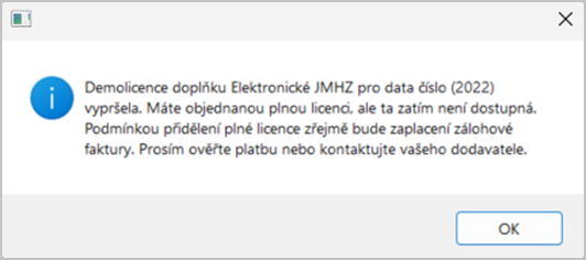 Informace o tom, že licence zatím není aktivní