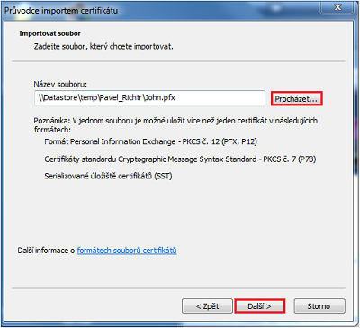 Průvodce importem certifikátu