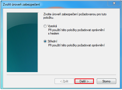 Zvolit úroveň zabezpečení