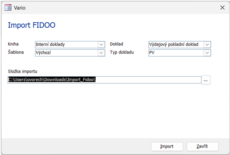  Dialog pro nastavení importu ve Variu. Klepnutím na tlačítko „Import” zahájíte přenos dat. Pomocí automatických procesů můžete tuto akci spouštět v pravidelných intervalech.