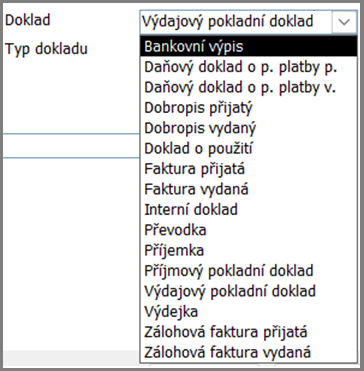 Doklad a typ dokladu v dialogu nastavení importu