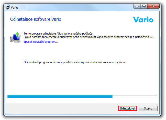 Odinstalace software Vario