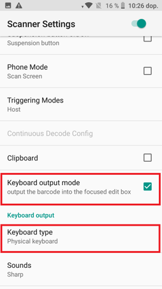 2. V této části zkontrolujete, zda je zatržená volba Keyboard output mode a ve volbě Keyboard type vyberete…