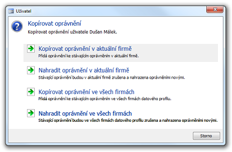 Nová podoba dialogu Uživatel - Kopírovat oprávnění