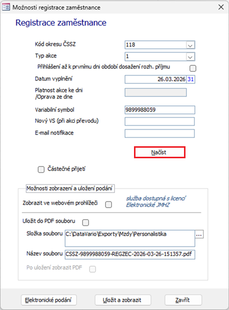 Dialogy Možnosti registrace zaměstnance Dialogy Možnosti registrace zaměstnance