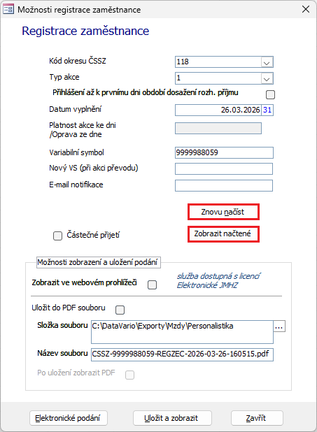 Dialogy Možnosti registrace zaměstnance Dialogy Možnosti registrace zaměstnance