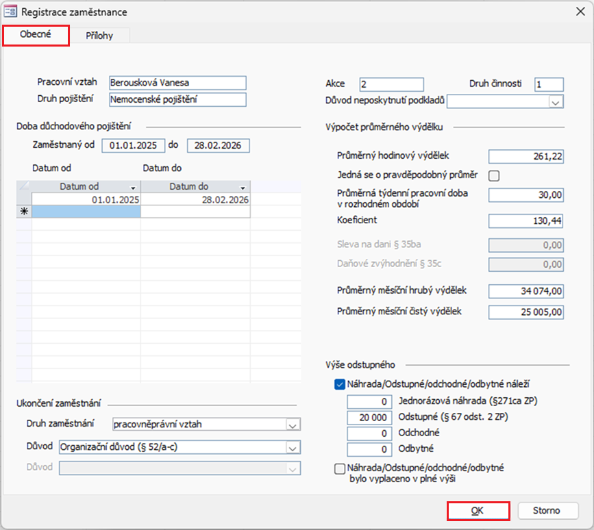 Dialog Registrace zaměstnance Dialog Registrace zaměstnance