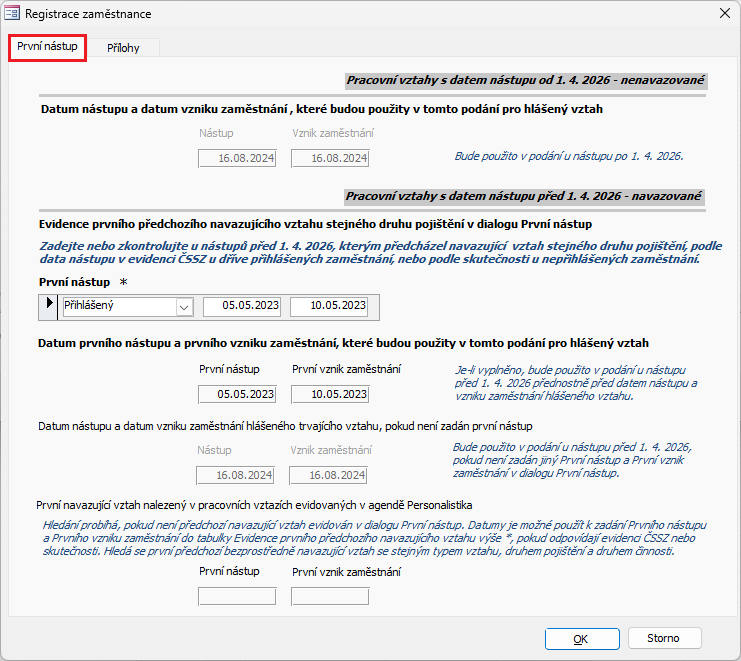 Dialog Registrace zaměstnance Dialog Registrace zaměstnance