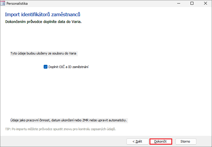 Doplněk Import identifikátorů zaměstnanců (JMHZ)
