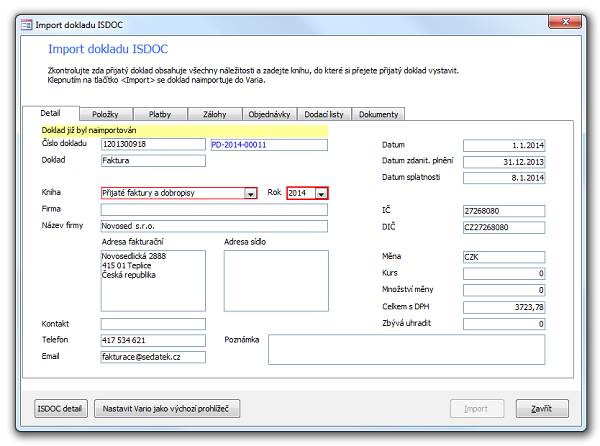 V dialogu Import dokladu ISDOC je nyní umožněno společně s knihou vybrat i rok