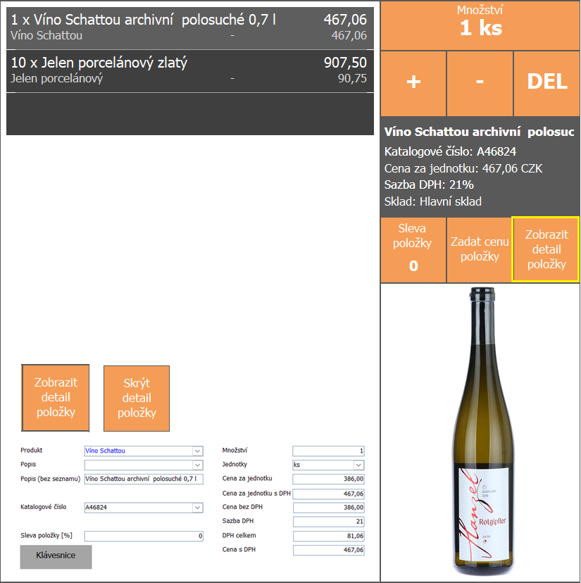 Prostřední sekce – práce s položkami Prostřední sekce – práce s položkami