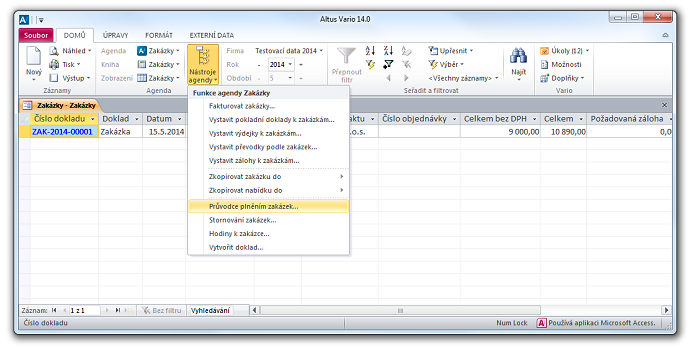 Funkce agendy Zakázky