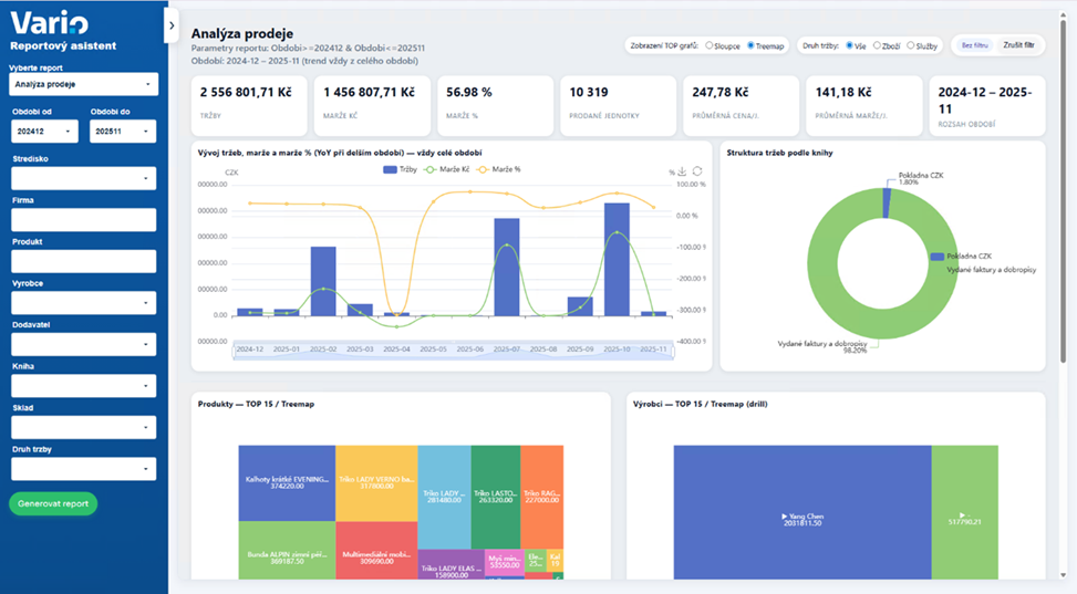 Reportový asistent ve Variu Online. Snímek obrazovky je ilustrační.