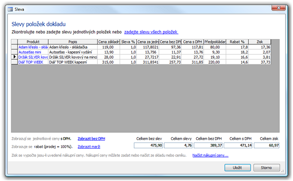 Okno Sleva nově zobrazuje jednotkové ceny včetně DPH