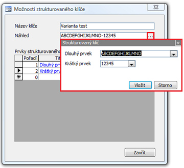 Přizpůsobení prvků pro zadání strukturovaného klíče