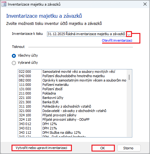 Výběr existující inventarizace