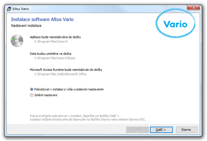 Instalace software Altus Vario
